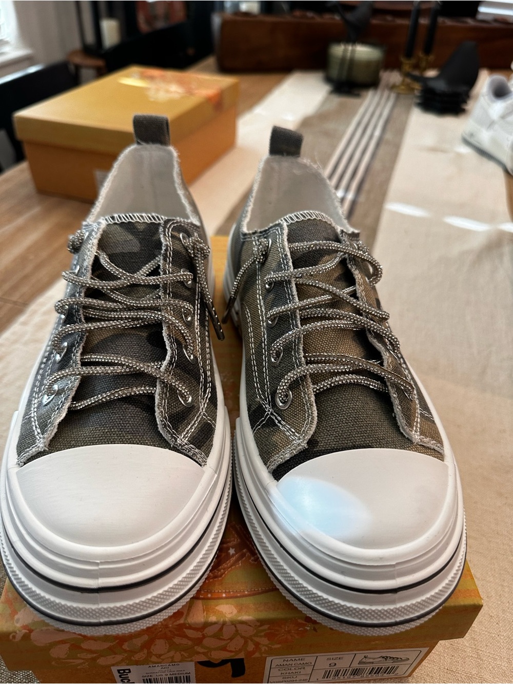 Very G Olive Green Canvas Platform Sneakers with White Toe